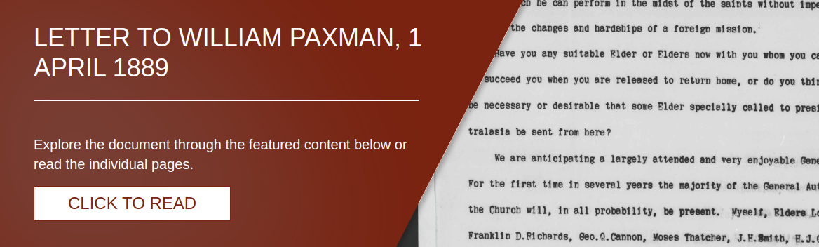 Letter to William Paxman, 1 April 1889 [LE-9191]