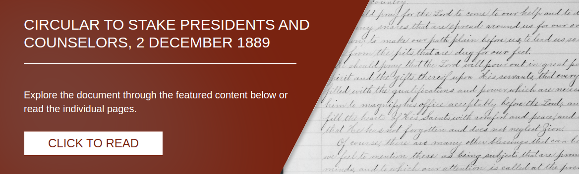 Circular to stake presidents and counselors, 2 December 1889 [LE-39514]