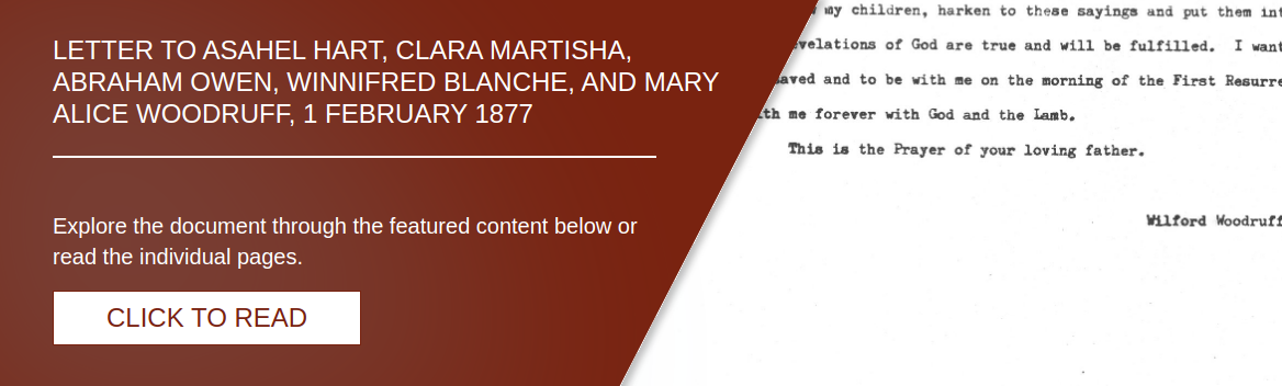 Letter to Asahel Hart, Clara Martisha, Abraham Owen, Winnifred Blanche, and Mary Alice Woodruff, 1 February 1877 [LE-2875]